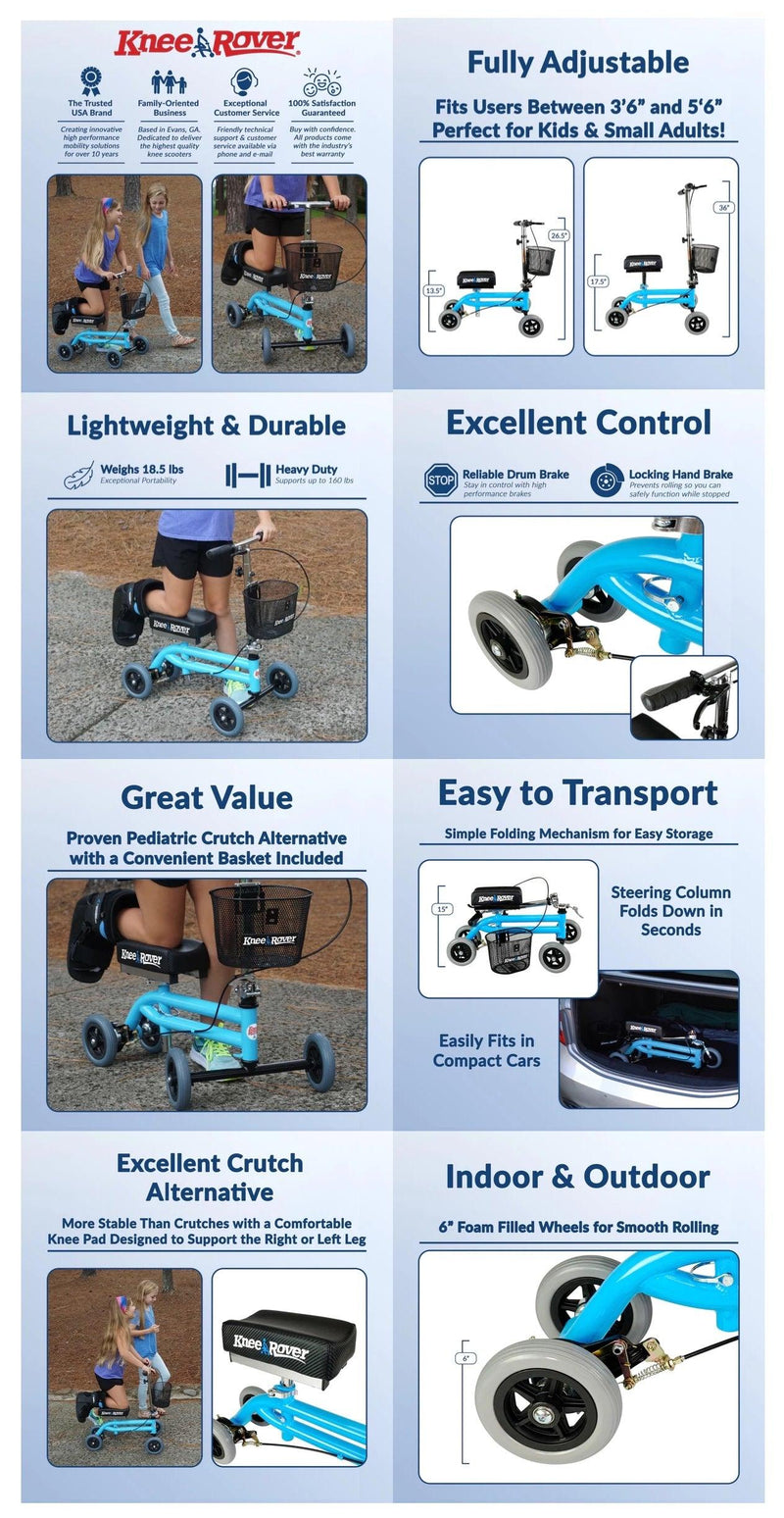 Load image into Gallery viewer, Knee Walker Jr Pediatric and Smaller Adult Knee Scooter Blue - KneeRover