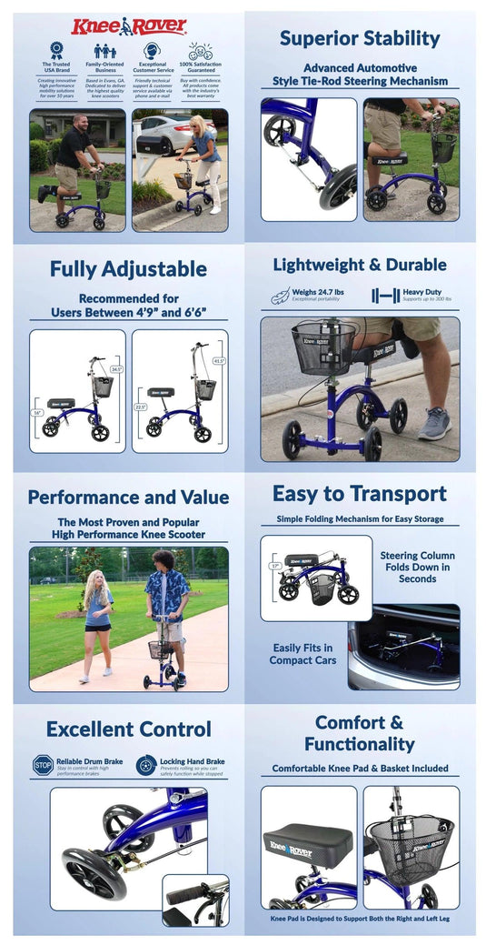 KneeRover® Deluxe Knee Cycle Steerable Knee Walker - KneeRover