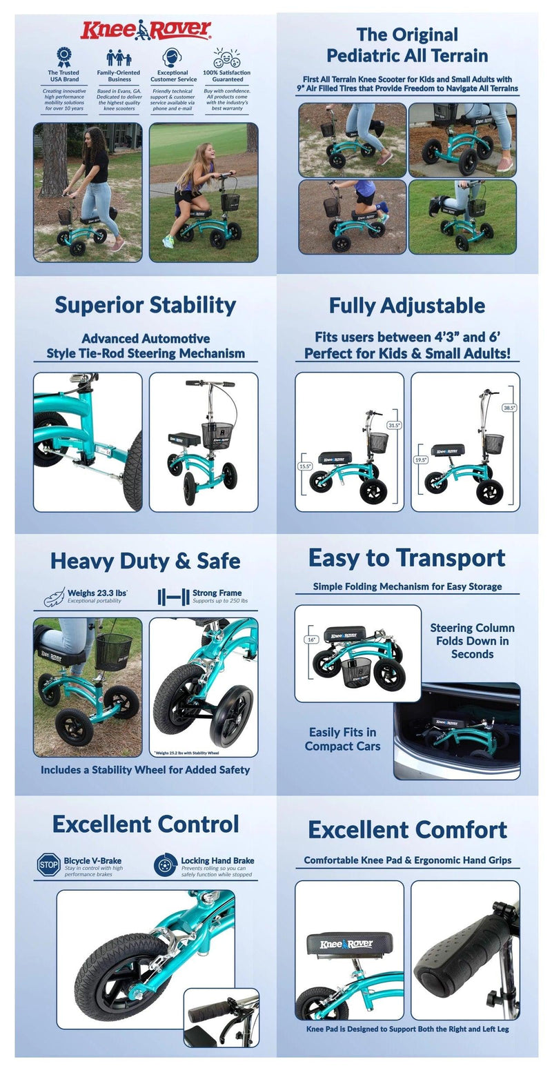 Load image into Gallery viewer, KneeRover® Jr All Terrain Knee Scooter Coastal Teal - KneeRover