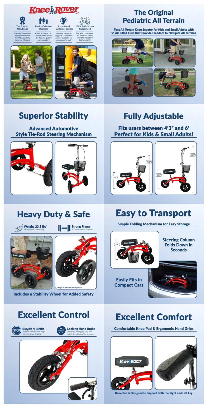 Load image into Gallery viewer, KneeRover® Jr All Terrain Knee Scooter Red - KneeRover