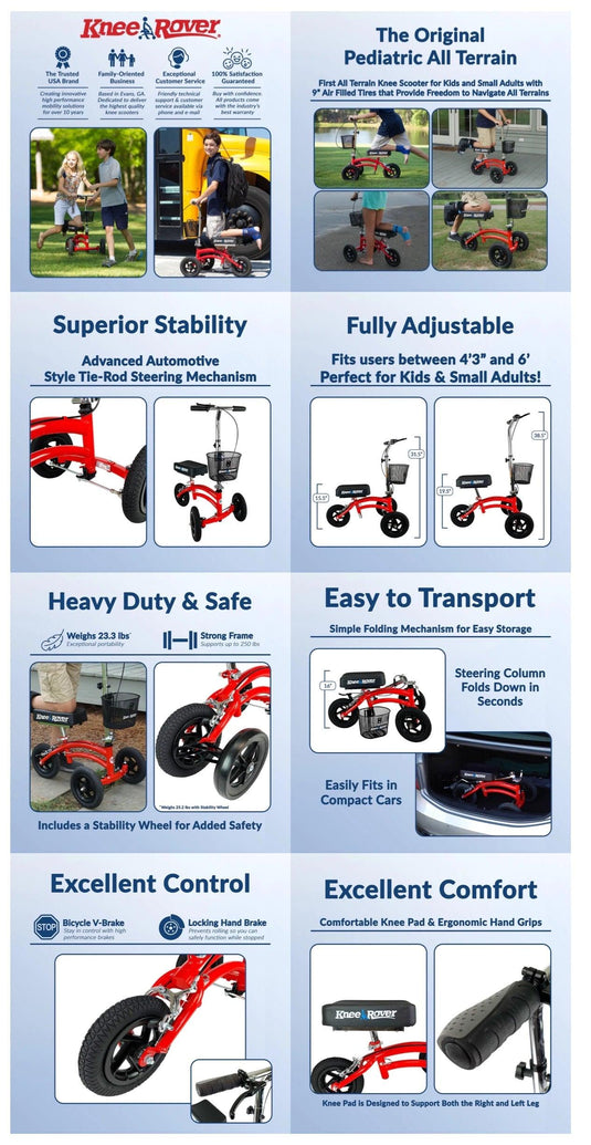 KneeRover® Jr All Terrain Knee Scooter Red - KneeRover