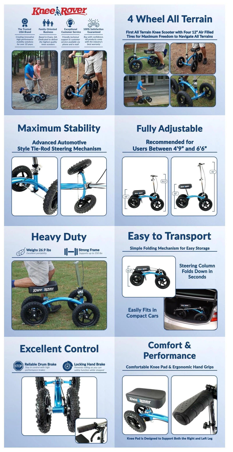 Load image into Gallery viewer, KneeRover® QUAD All Terrain Knee Scooter Metallic Blue - KneeRover