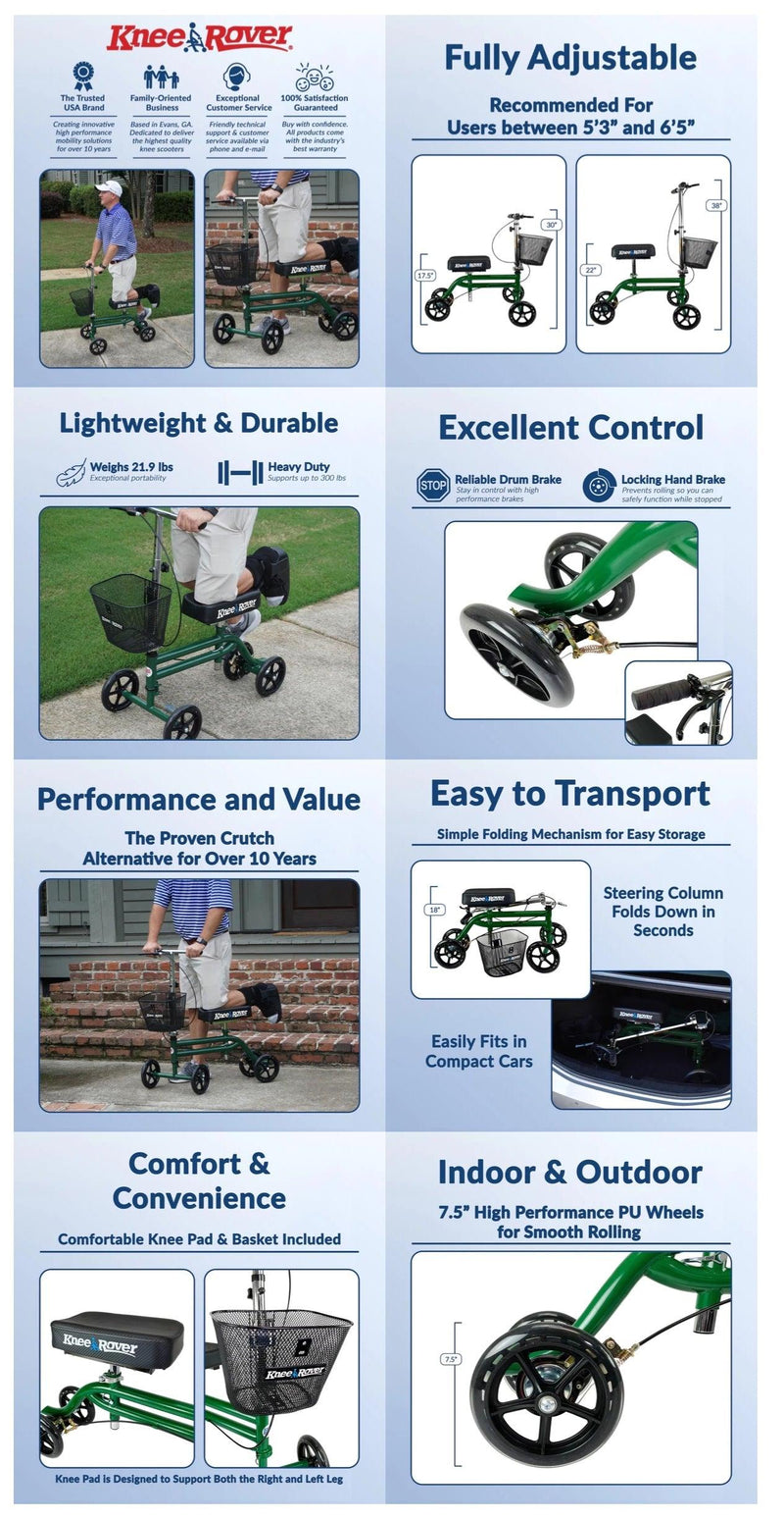 Load image into Gallery viewer, KneeRover® Steerable Knee Scooter Green - KneeRover