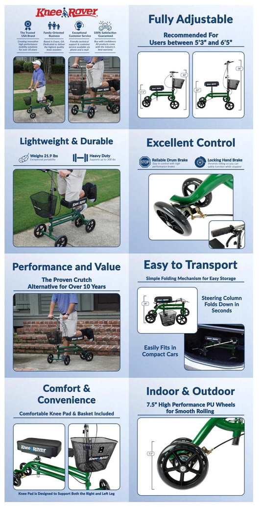 KneeRover®  Steerable Knee Scooter Green - KneeRover