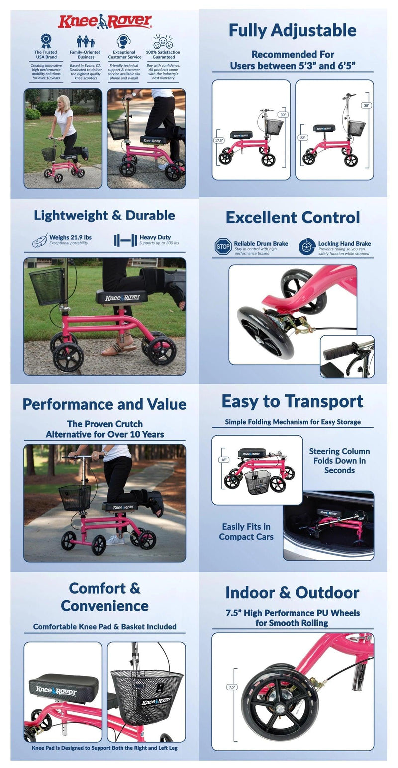 Load image into Gallery viewer, KneeRover® Steerable Knee Scooter Pink - KneeRover