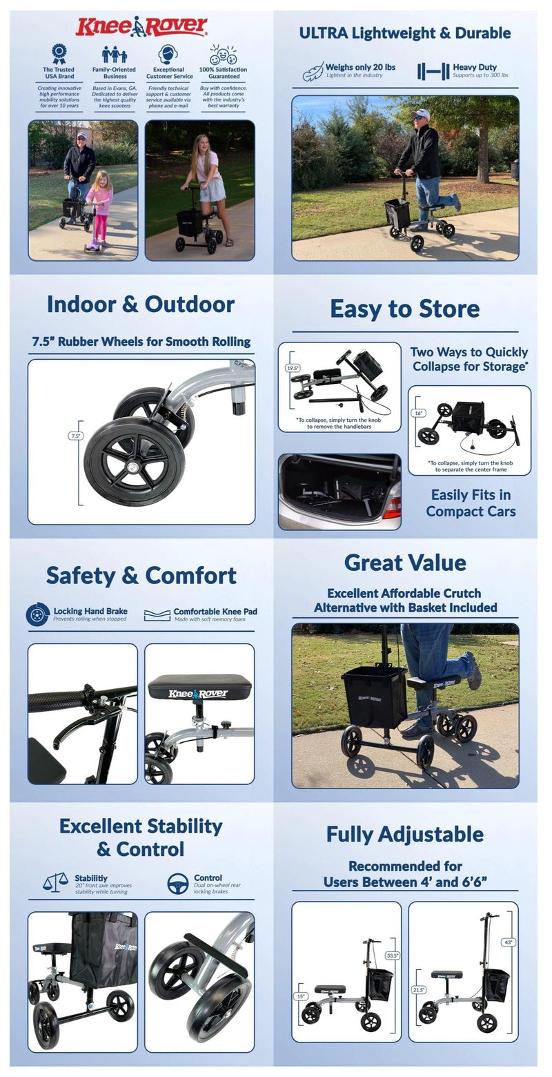Load image into Gallery viewer, KneeRover® ULTRA Knee Walker - Lightweight Economy Steerable Knee Scooter in Platinum Gray - KneeRover