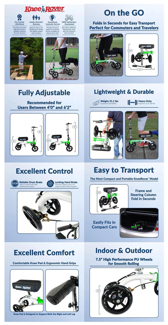 NEW KneeRover® GO Knee Walker - The Most Compact & Portable Knee Scooter Crutches Alternative - KneeRover