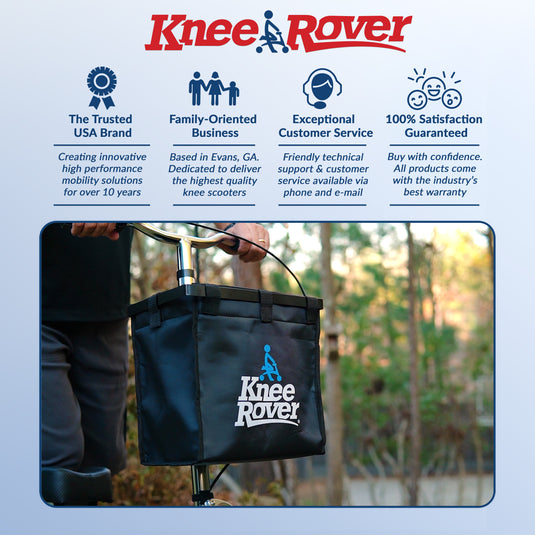 KneeRover Deluxe Knee Scooter Universal Basket Accessory with 15 Pound Weight Capacity