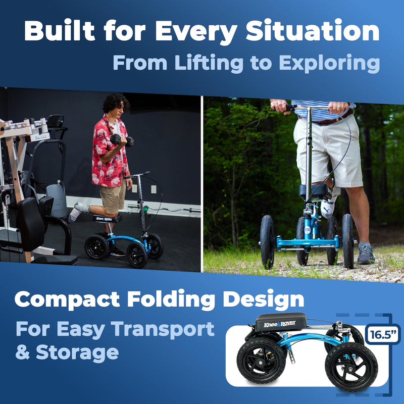 Load image into Gallery viewer, KneeRover® QUAD All Terrain Knee Scooter Metallic Blue
