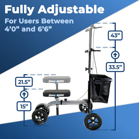 KneeRover® ULTRA Knee Walker - Lightweight Economy Steerable Knee Scooter in Platinum Gray