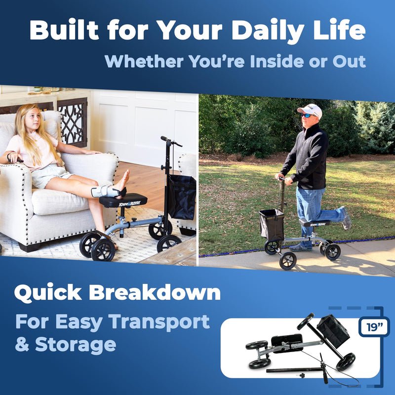 Load image into Gallery viewer, KneeRover® ULTRA Knee Walker - Lightweight Economy Steerable Knee Scooter in Platinum Gray
