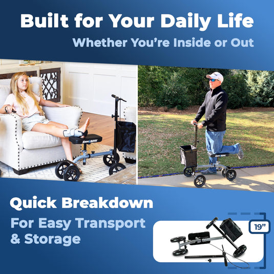 KneeRover® ULTRA Knee Walker - Lightweight Economy Steerable Knee Scooter in Platinum Gray