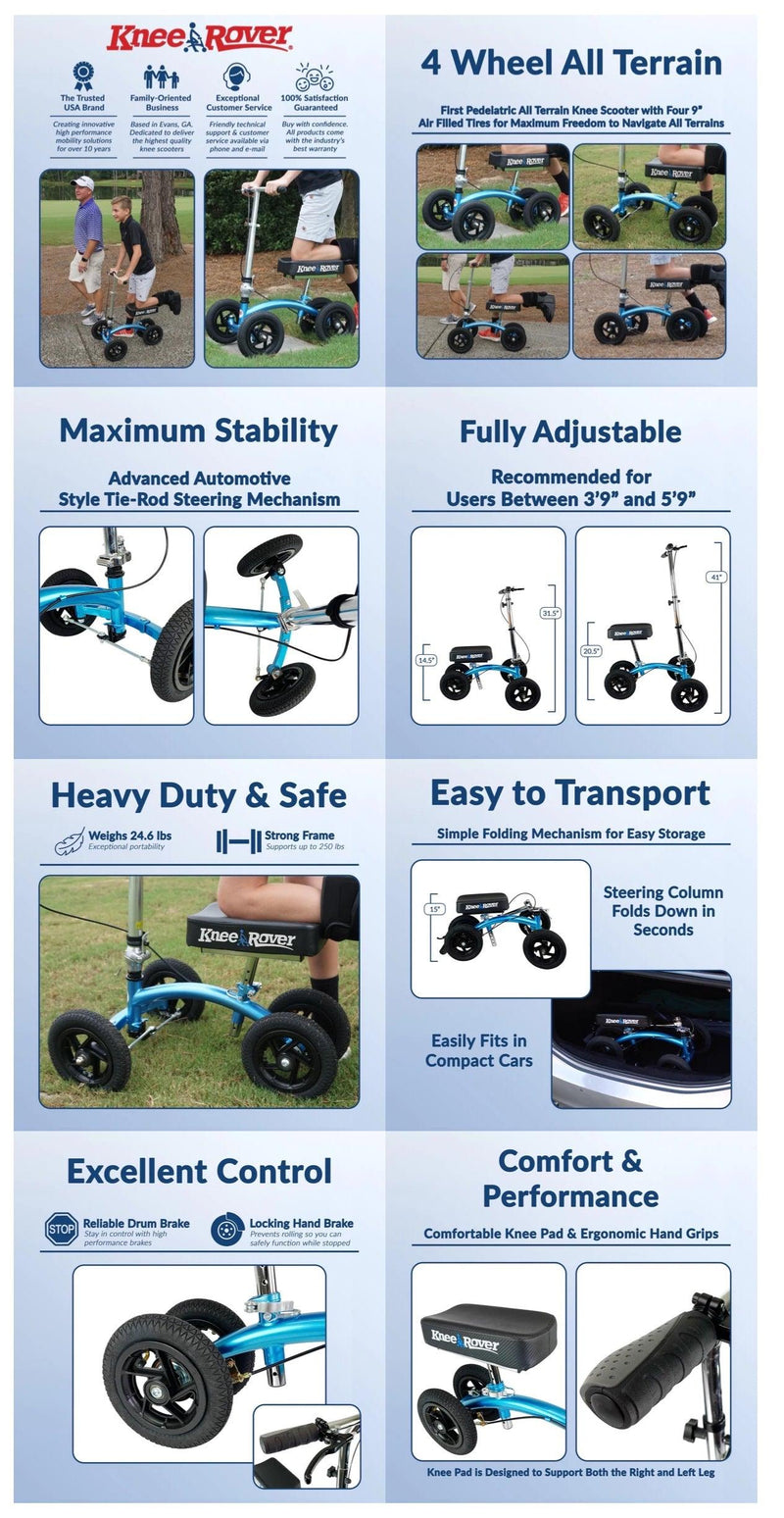 Load image into Gallery viewer, KneeRover® Quad Jr - All Terrain Knee Walker In Metallic Blue - KneeRover
