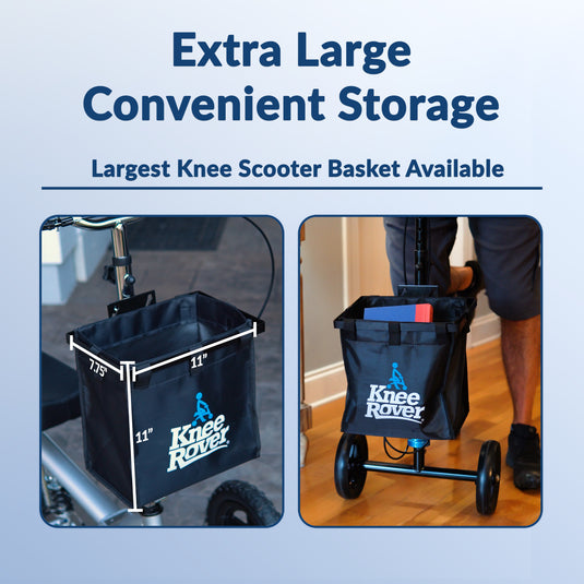 KneeRover Deluxe Knee Scooter Universal Basket Accessory with 15 Pound Weight Capacity
