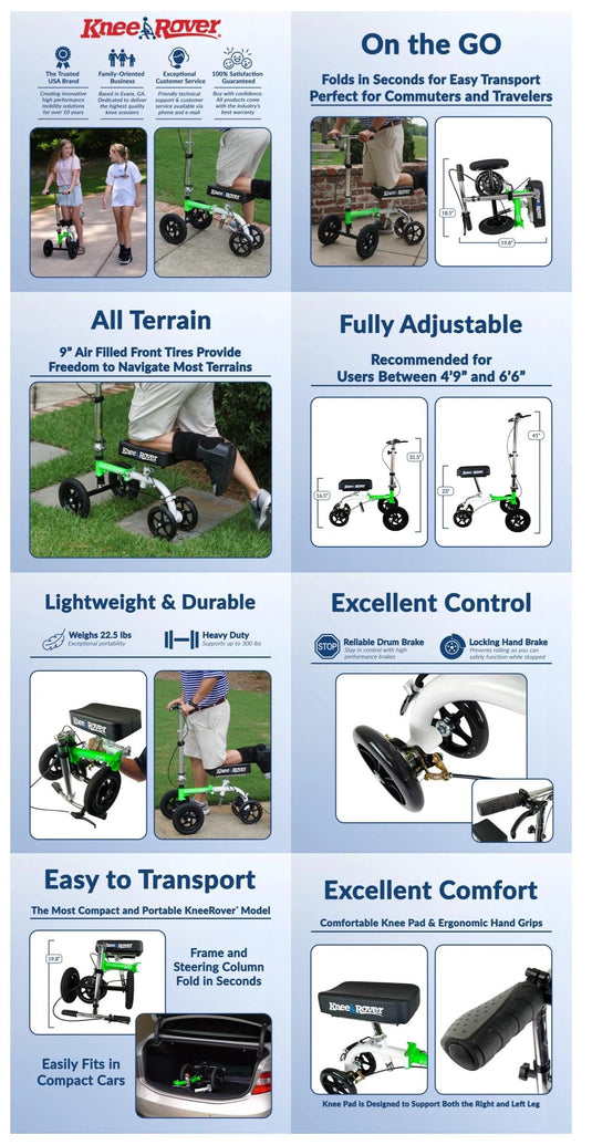 NEW KneeRover® GO HYBRID Knee Scooter  with ALL TERRAIN Front Wheels - KneeRover